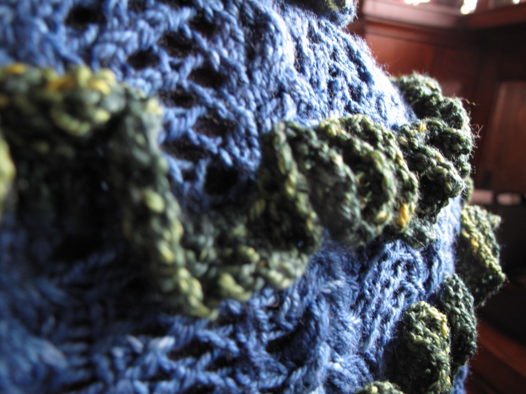 A peek!  The green ruffles have a lot of stitches, the largest with 918 at the widest part. Be warned!