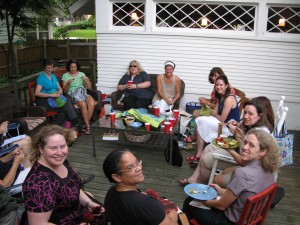 My Knitting Group on our Back Porch